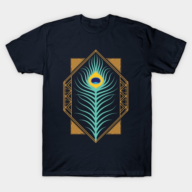 Deco Peacock Feather T-Shirt by turnonred